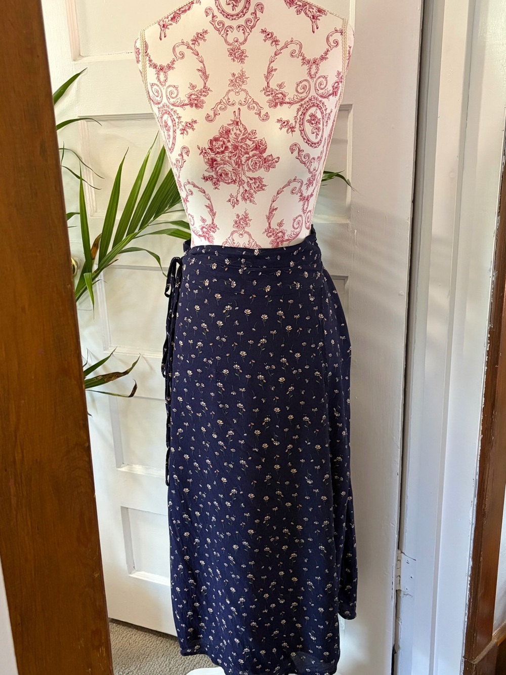 Elodie Navy Floral Wrap Midi Skirt